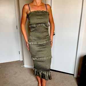 Simply Smocked Tiered Olive Dress (Works for Maternity)